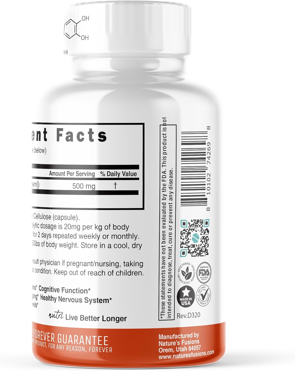 500mg Fisetin Supplements - Powerful Senolytic Activator, Antioxidant & Brain Support - Natural Polyphenols - 60 Count
