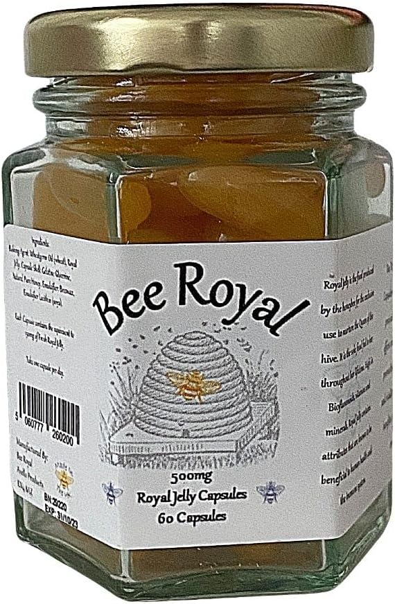 500mg Fresh Queen's Royal Jelly Capsules - 60 Capsules, Immune Support, Energy Boost, Fertility Aid, Reduce Fatigue