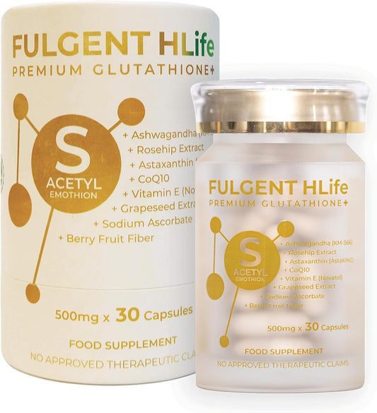 500mg Fulgent Wellness S-Acetyl Glutathione Antioxidant Supplement with Ashwagandha, Astaxanthin, Coenzyme Q10 - 30 Capsules