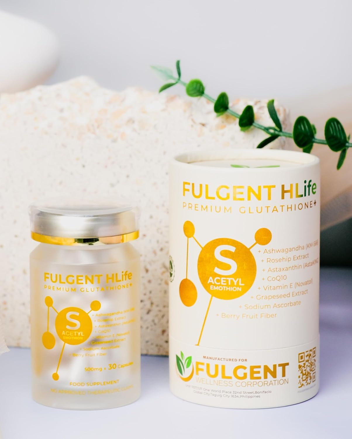 500mg Fulgent Wellness S-Acetyl Glutathione Antioxidant Supplement with Ashwagandha, Astaxanthin, Coenzyme Q10 - 30 Capsules