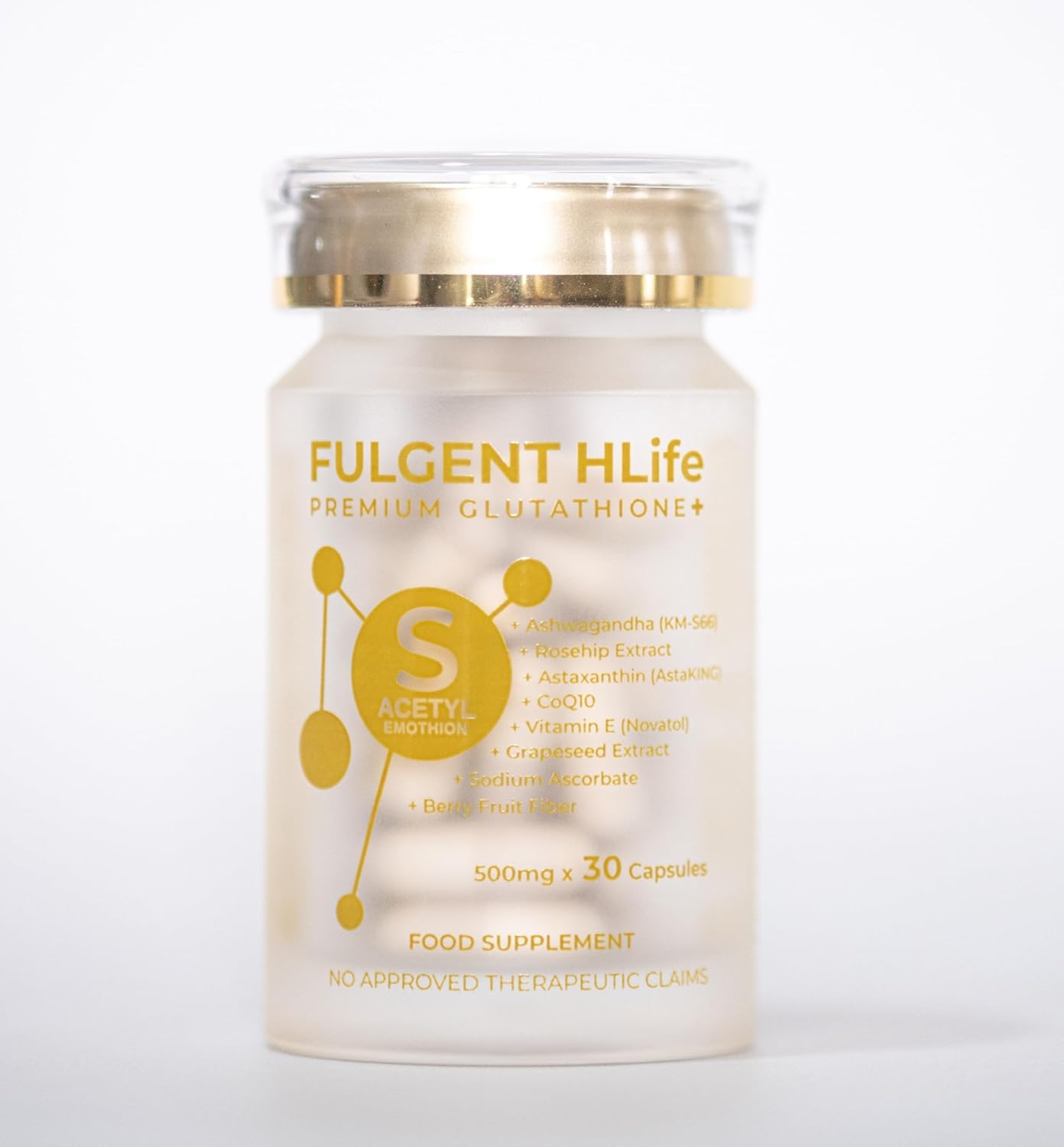 500mg Fulgent Wellness S-Acetyl Glutathione Antioxidant Supplement with Ashwagandha, Astaxanthin, Coenzyme Q10 - 30 Capsules