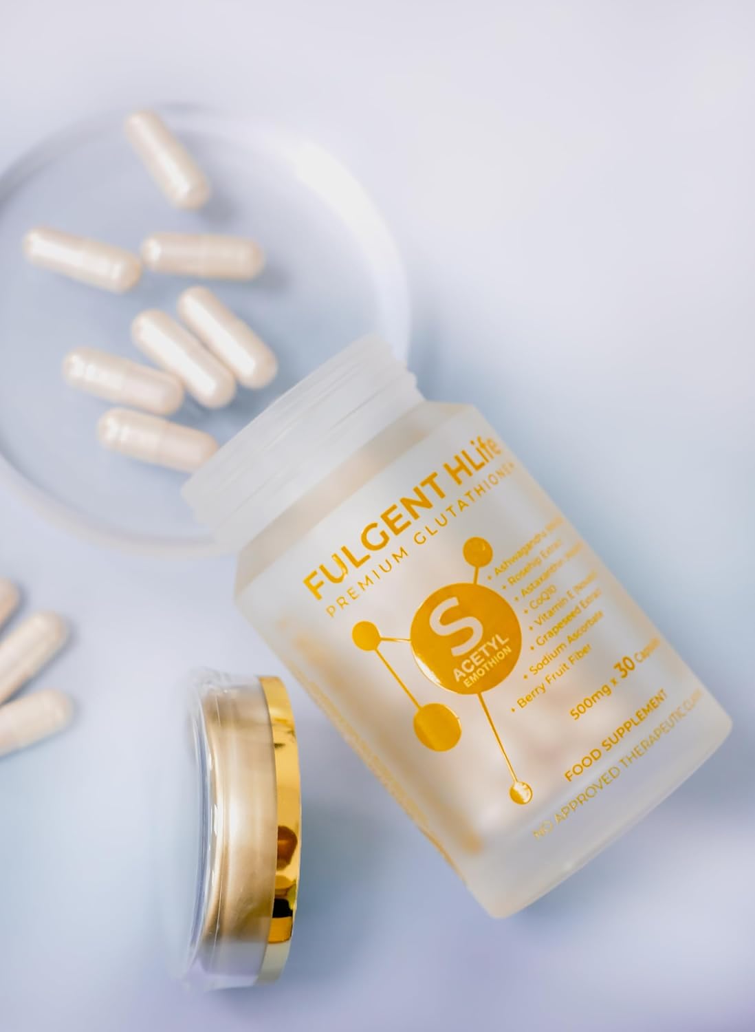 500mg Fulgent Wellness S-Acetyl Glutathione Antioxidant Supplement with Ashwagandha, Astaxanthin, Coenzyme Q10 - 30 Capsules