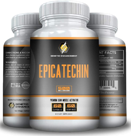 500mg Genetic Enhancement Epicatechin Supplement - 60 Servings for Lean Muscle & Strength - Max Strength Formula for Protein Synthesis - Men & Women