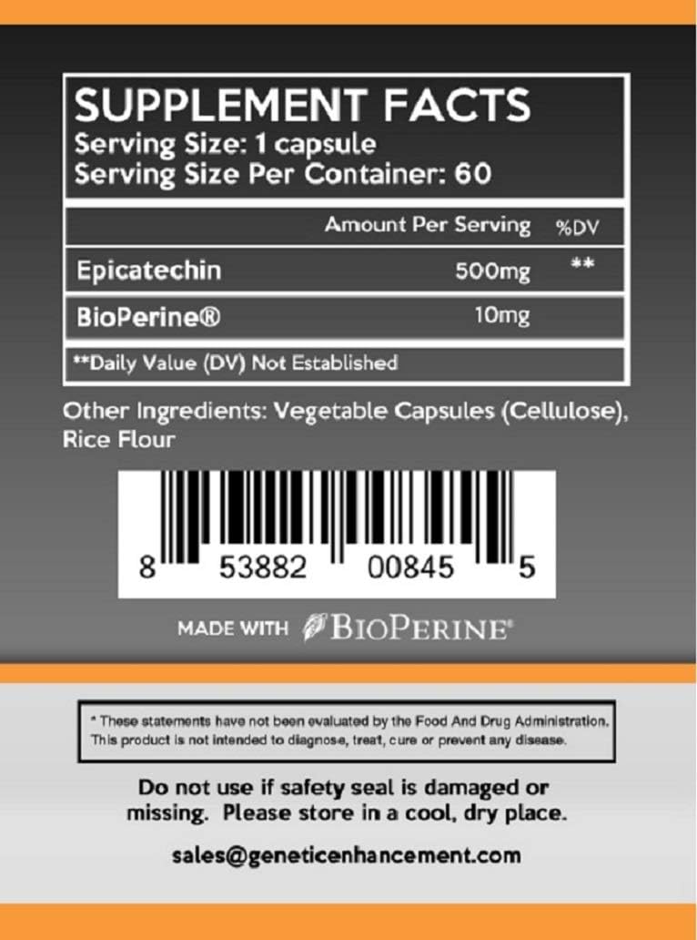 500mg Genetic Enhancement Epicatechin Supplement - 60 Servings for Lean Muscle & Strength - Max Strength Formula for Protein Synthesis - Men & Women