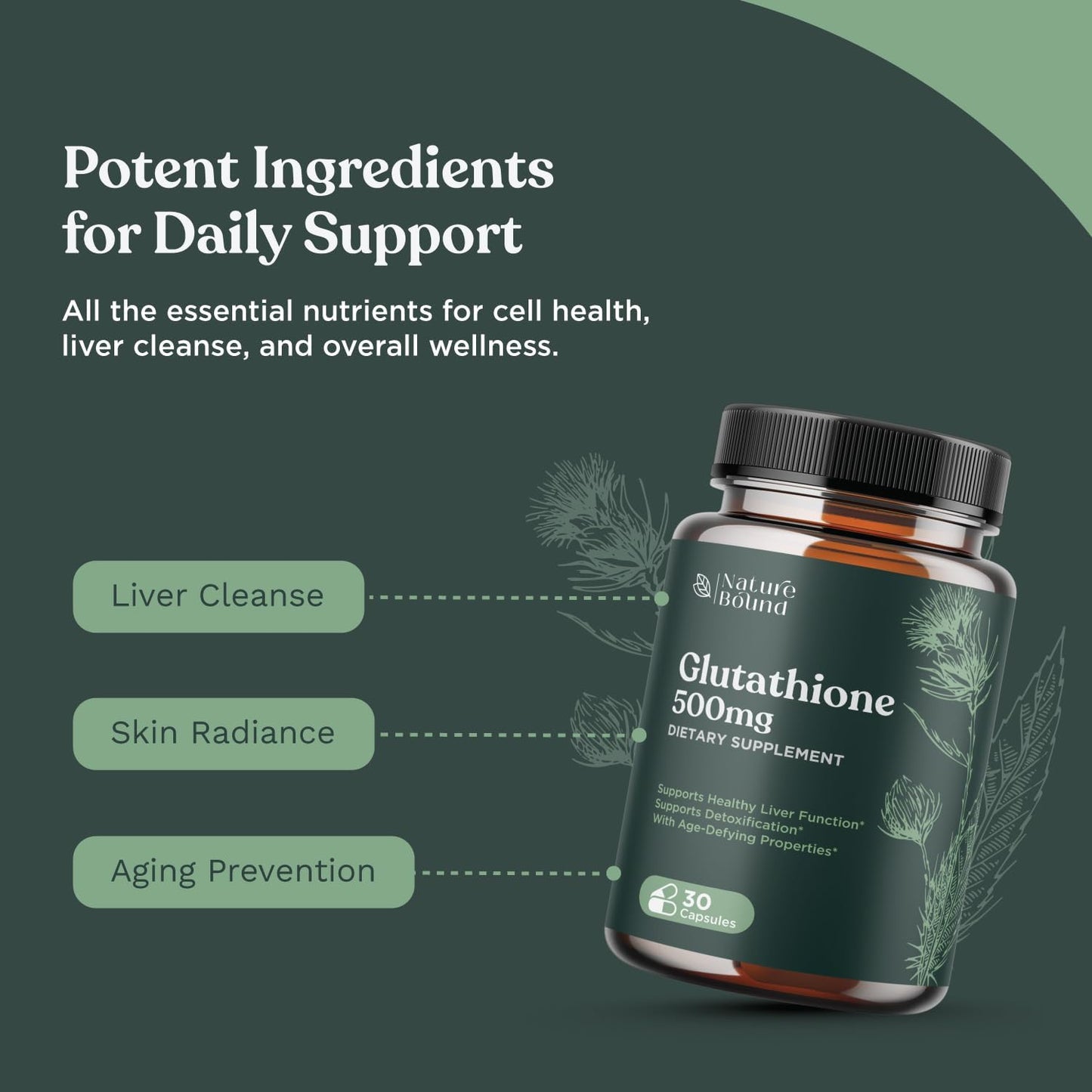 500mg Glutathione Skin Whitening Pills with Milk Thistle Extract - Antioxidant Support for Men and Women - Immune System Booster