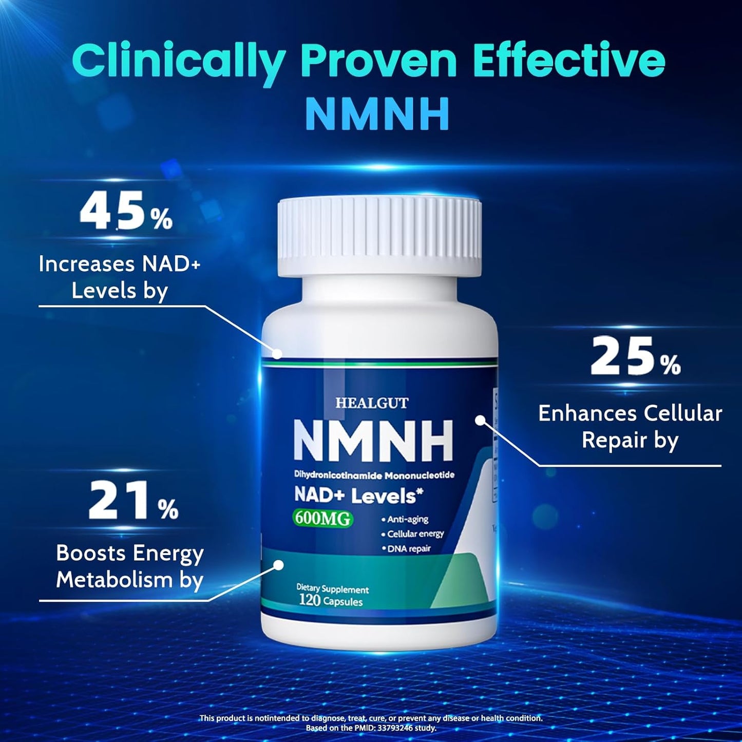 500mg HEALGUT Pure NMNH Liposome Capsules: Anti-Aging NAD+ Supplement for Women, Boost NAD Levels, Skin Aging Solution