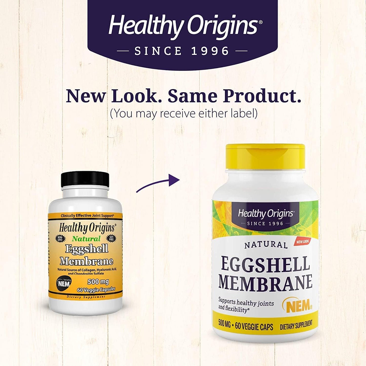 500mg Healthy Origins Eggshell Membrane (NEM) - Natural Collagen & Joint Support - Gluten-Free Veggie Capsules (60 Count)