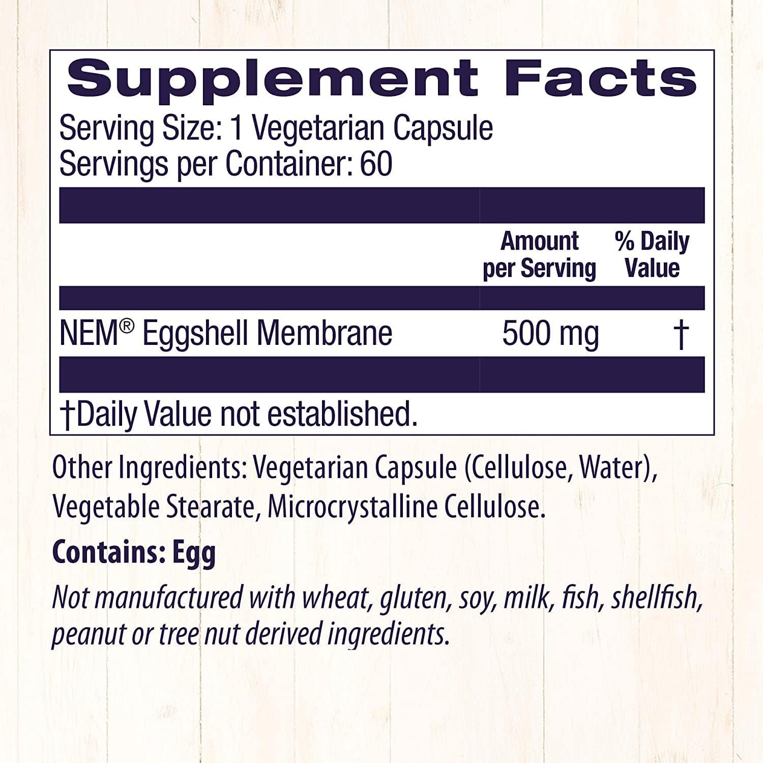 500mg Healthy Origins Eggshell Membrane (NEM) - Natural Collagen & Joint Support - Gluten-Free Veggie Capsules (60 Count)