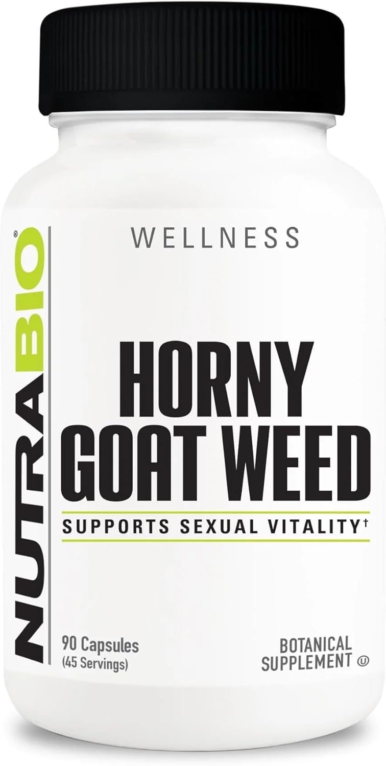 500mg Horny Goat Weed Extract Supplement for Energy & Vitality - 90 Capsules for Men & Women by NutraBio