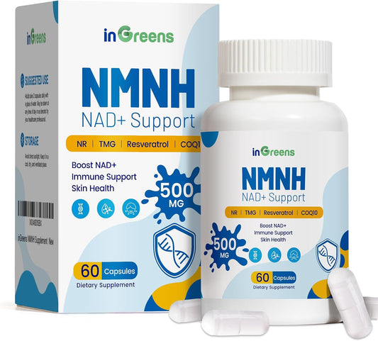 500mg inGreens NMNH NMN Supplement with NR, TMG, Resveratrol, COQ10 - Anti Aging Energy Boost - 60 Capsules