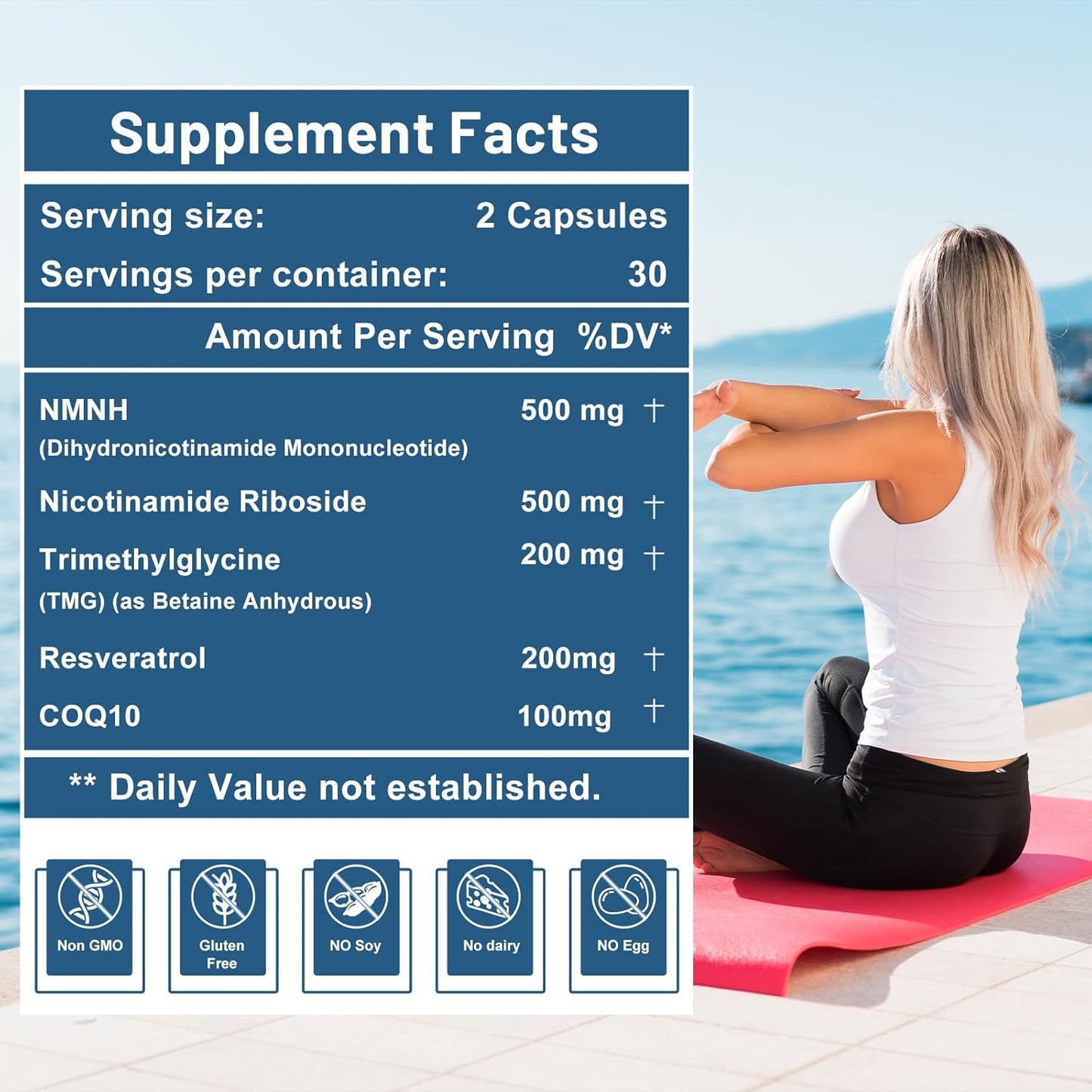 500mg inGreens NMNH NMN Supplement with NR, TMG, Resveratrol, COQ10 - Anti Aging Energy Boost - 60 Capsules