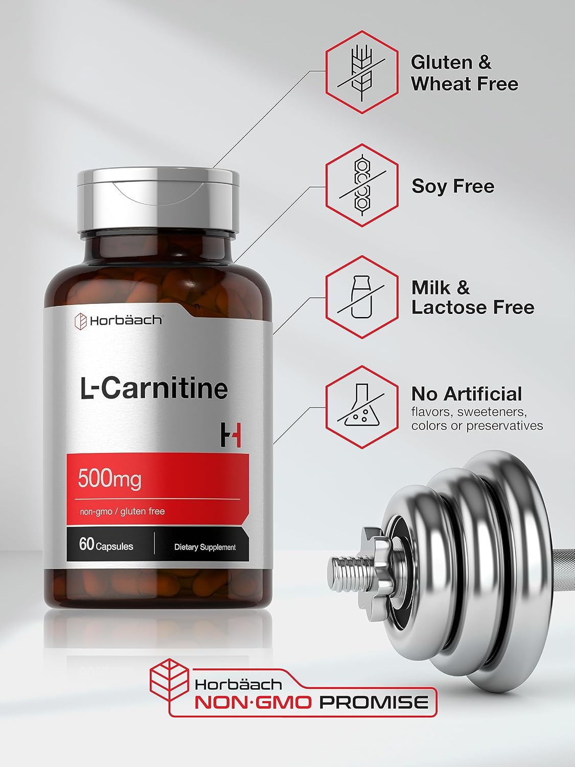 500mg L-Carnitine L-Tartrate Supplement | 60 Capsules | Non-GMO & Gluten Free by Horbäach