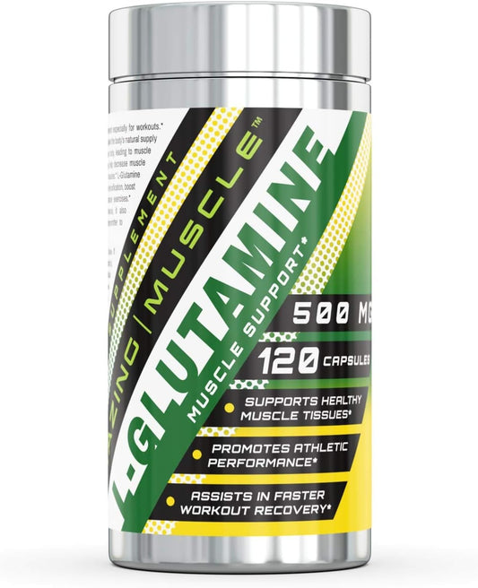500mg L-Glutamine Supplement - 120 Capsules - Support Muscle Recovery, Immune System & Maintenance
