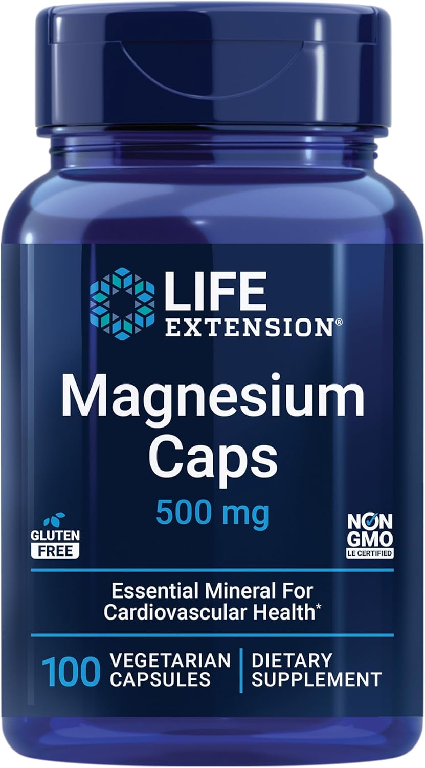 500mg Life Extension Magnesium Capsules for Heart Health, Bone Strength, and Metabolism Support - 100 Vegetarian Capsules