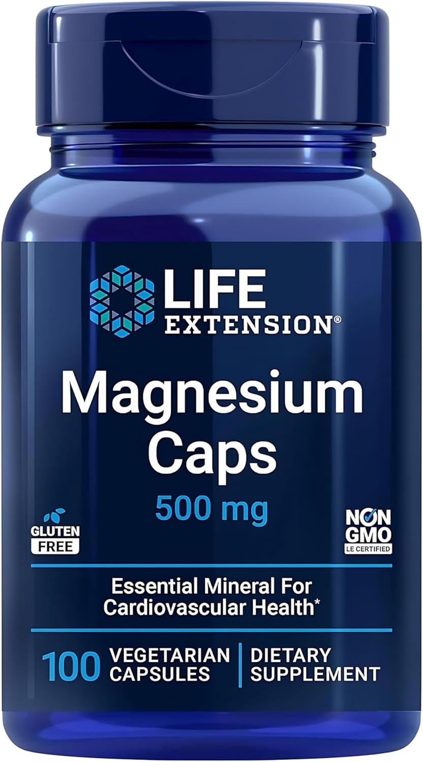 500mg Life Extension Magnesium Capsules for Heart Health, Bone Strength, and Metabolism Support - 100 Vegetarian Capsules