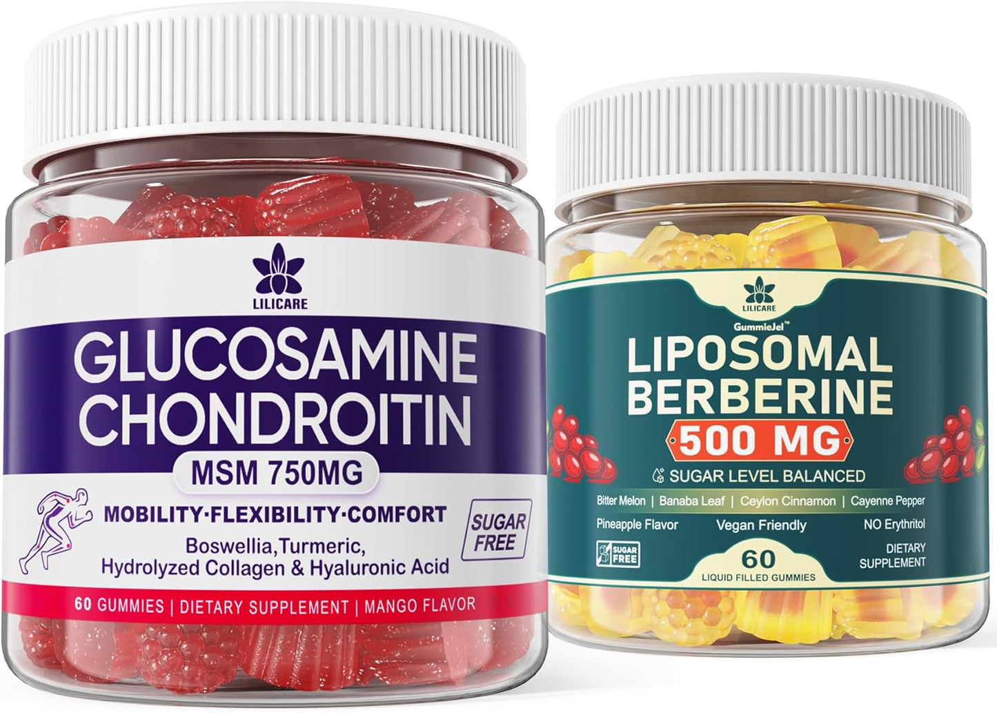 500mg LILICARE Glucosamine Chondroitin Gummies with Berberine Supplement - Joint Support and Inflammation Relief
