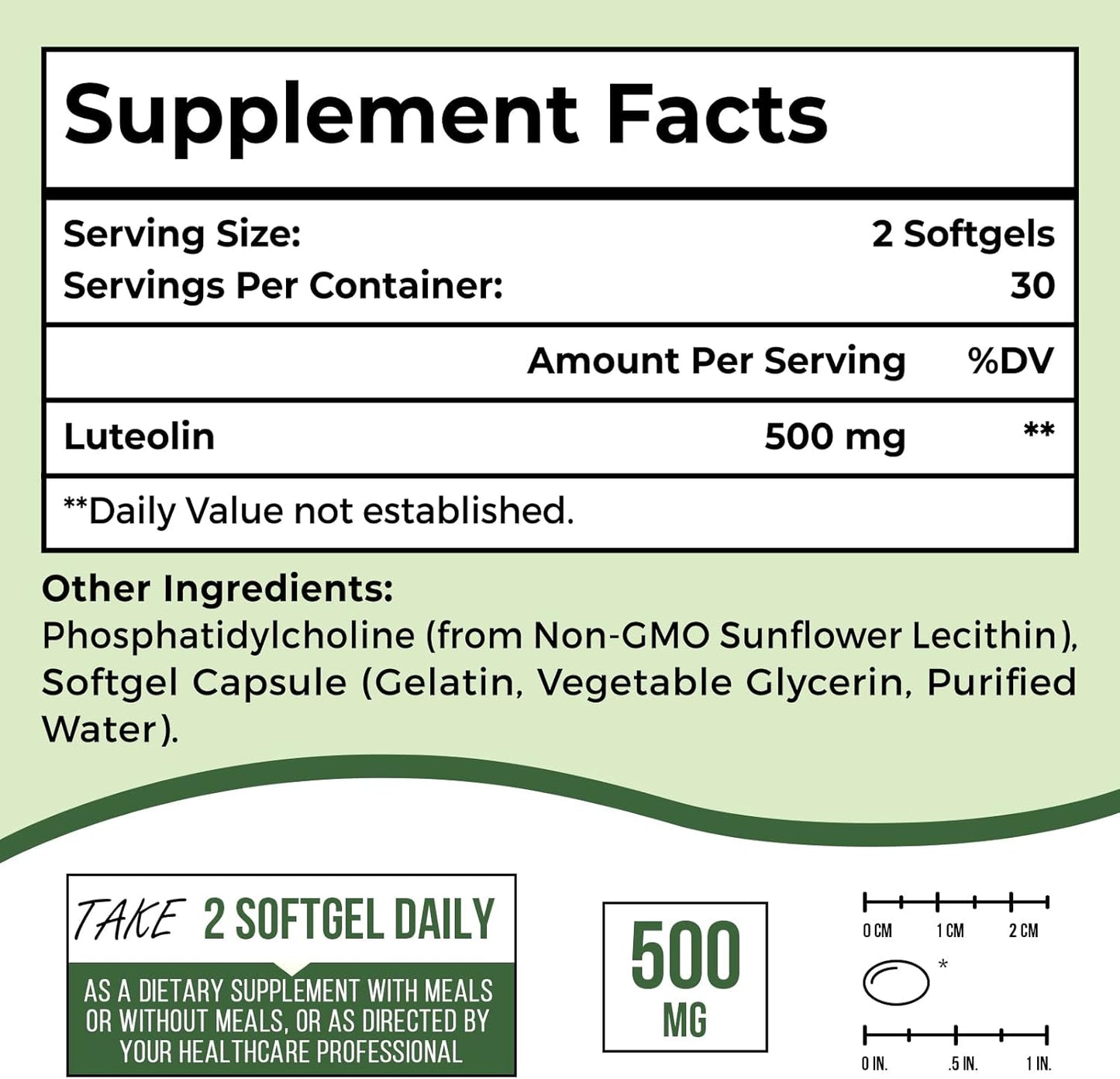 500MG Liposomal Luteolin Softgels for Maximum Absorption - 60 Count, Flavonoid Supplement, Non-GMO & Gluten Free