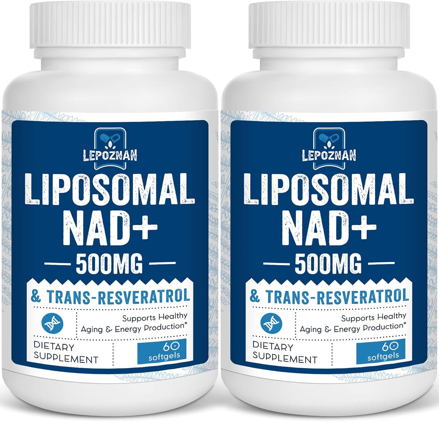 500mg Liposomal NAD+ with 300mg Trans-Resveratrol for Cellular Energy & DNA Repair - 120 Softgels