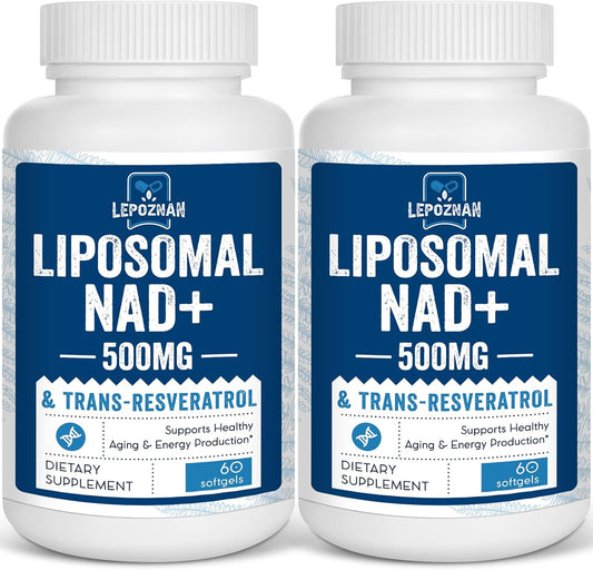 500mg Liposomal NAD+ with 300mg Trans-Resveratrol for Cellular Energy & DNA Repair - 120 Softgels