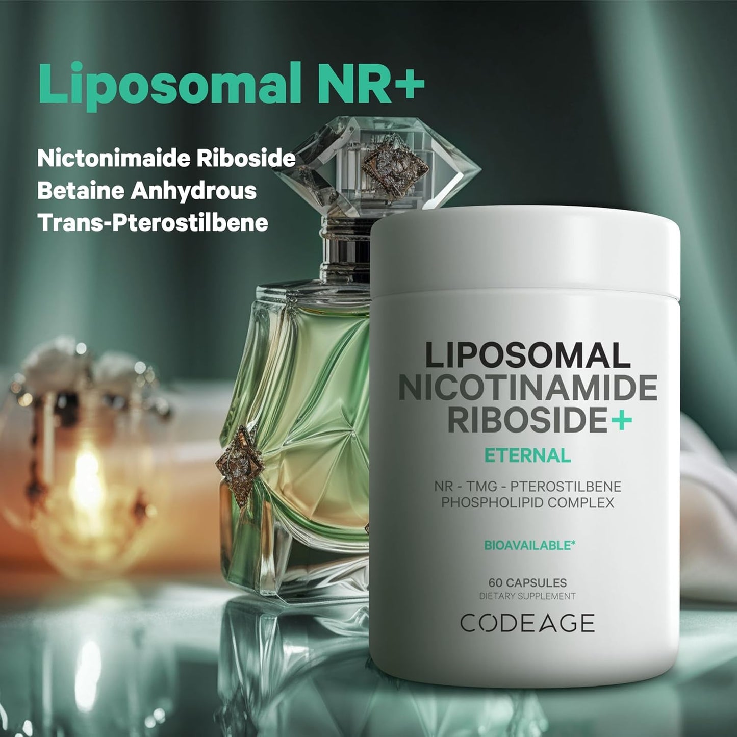 500mg Liposomal Nicotinamide Riboside+ Supplement with Betaine & Trans-Pterostilbene - 2-Month Supply - Non-GMO - 60 Capsules