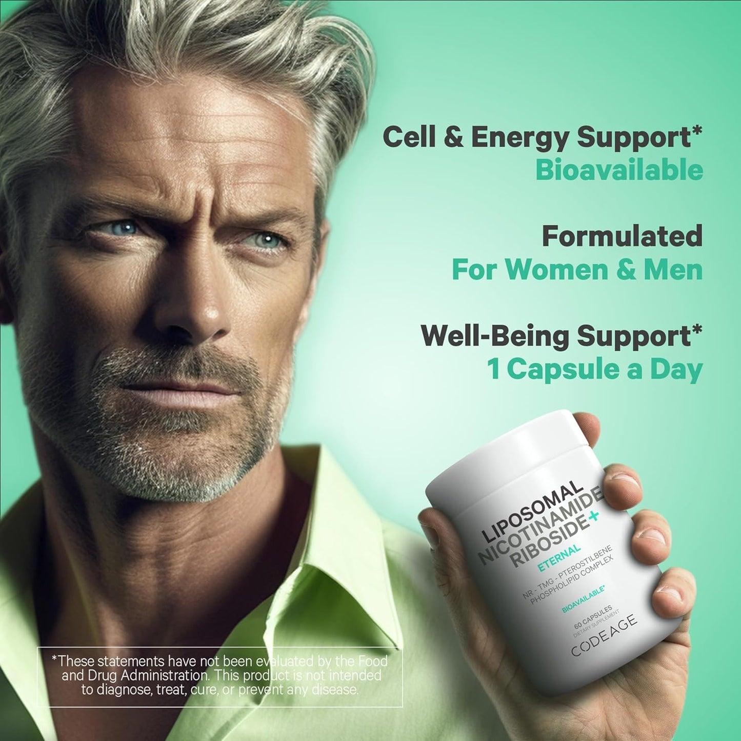 500mg Liposomal Nicotinamide Riboside+ Supplement with Betaine & Trans-Pterostilbene - 2-Month Supply - Non-GMO - 60 Capsules