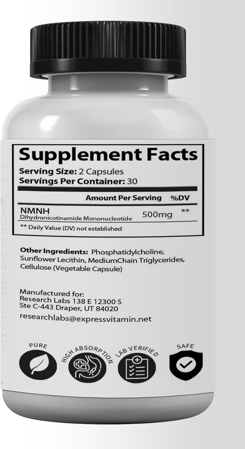 500mg Liposomal NMNH (NMN Supplement Alternative) | 60 Capsules - Dihydronicotinamide Mononucleotide (NAD Supplement) to Increase NAD+ for Anti Aging