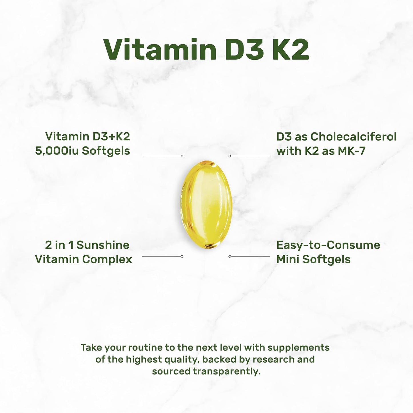 500mg Magnesium Glycinate Capsules with Vitamin D3 and K2 Bundle - Chelated Mineral for Easy Absorption - Essential Sunshine Vitamins