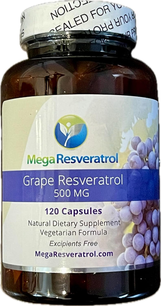 500mg Mega Resveratrol Red Grape Skin Capsules - High Absorption, Boosts Nitric Oxide, Water-Soluble - Keto, Vegan, Non-GMO - Purity Certified, No Toxic Ingredients