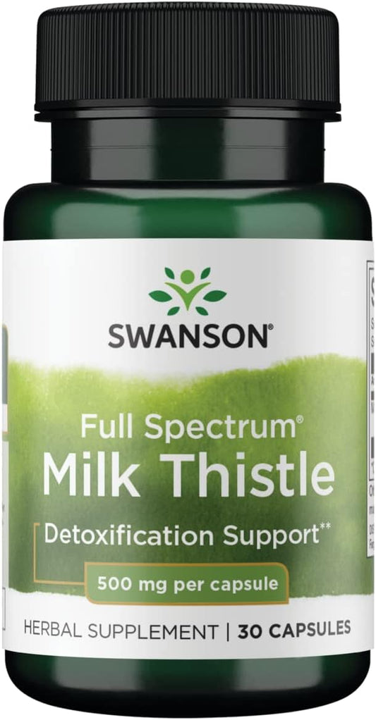 500mg Milk Thistle Capsules - Swanson Full Spectrum Liver Support Supplement - 30 Ct