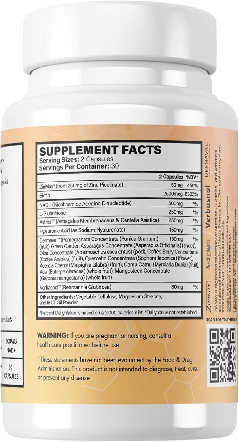 500mg MYTOGENIX NAD+ Capsules - Promotes Anti-Aging, Cellular Health, and Vitality - 60 Capsules