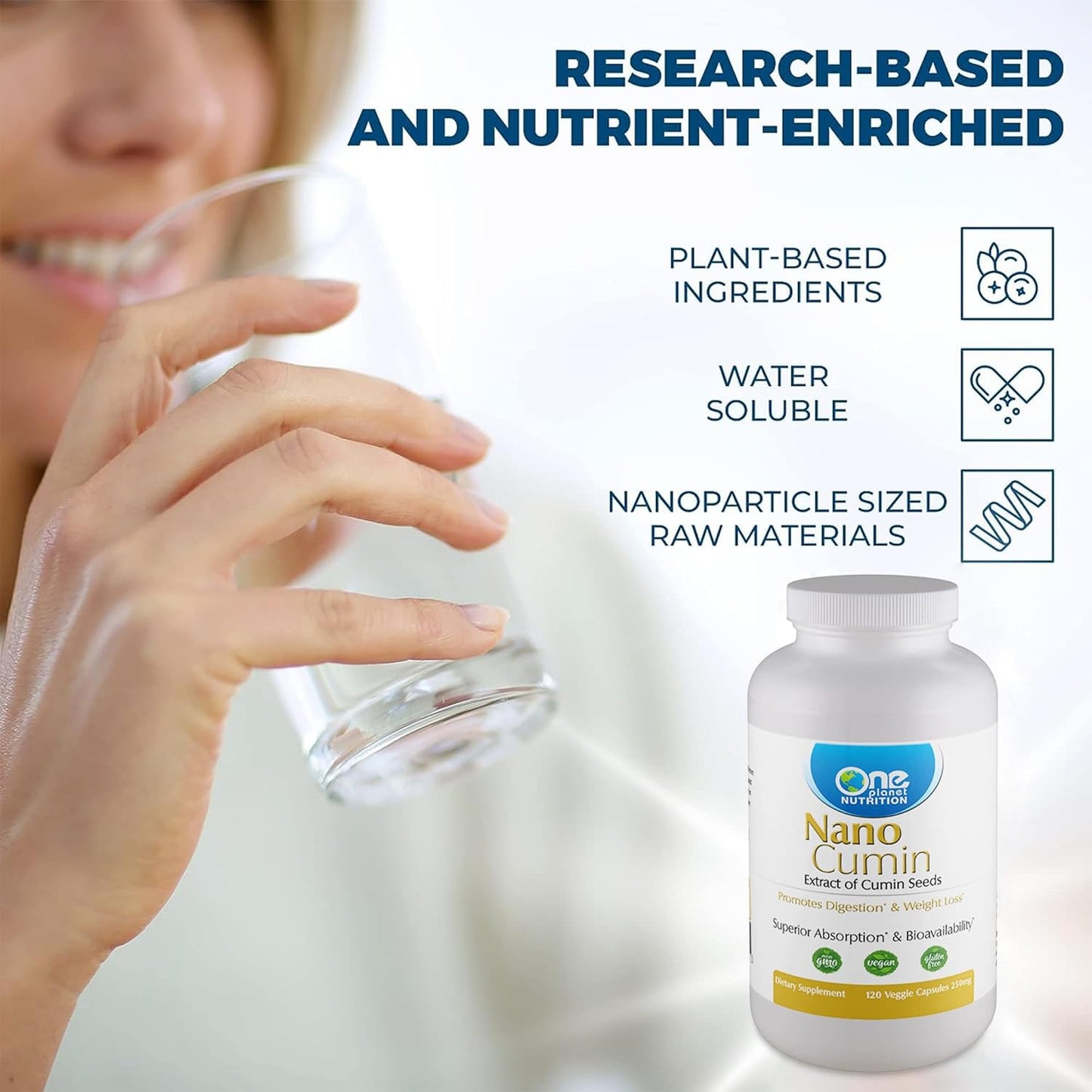 500mg Nano Cumin Supplement Capsules for High Absorption & Digestion - 120 Veggie Capsules by One Planet Nutrition