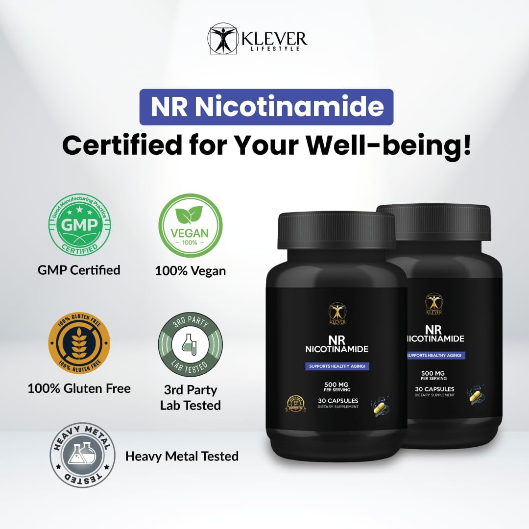 500mg Nicotinamide Riboside Supplement for Cellular Function & Anti-Aging Support - NAD+ Activator by Klever Lifestyle