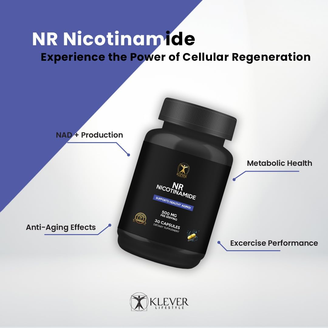500mg Nicotinamide Riboside Supplement for Cellular Function & Anti-Aging Support - NAD+ Activator by Klever Lifestyle