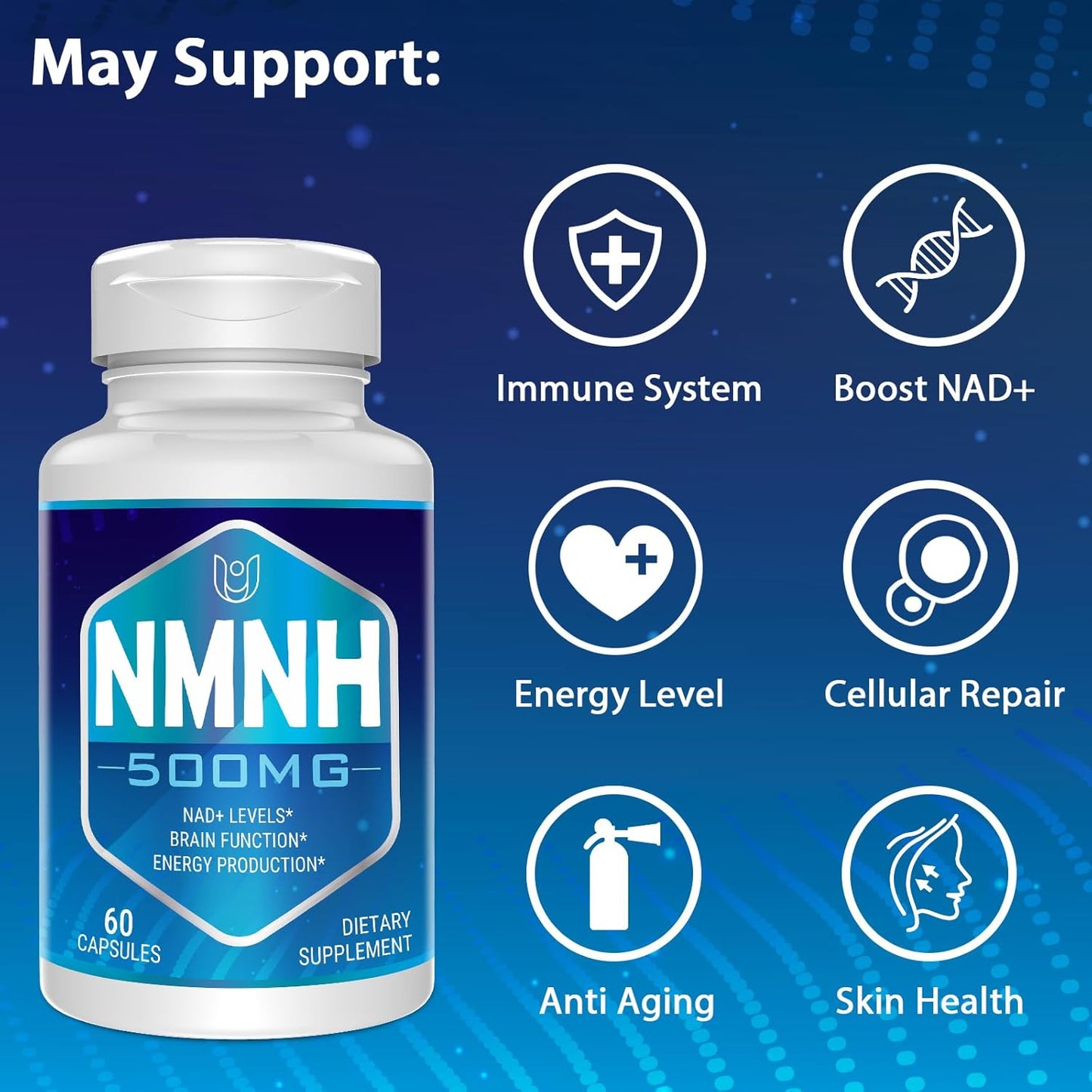 500mg NMNH NAD Supplement for Anti Aging & Energy - 60 Capsules - Boost NAD+ Levels - More Effective Than Nicotinamide Riboside - Dihydronicotinamide Mononucleotide