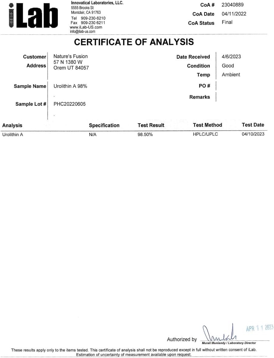 500mg Nutri Urolithin A Supplement - NAD+ Boost, Antioxidant, Cell Repair - 30 Vegan Capsules - 2 Week Supply - 3rd Party Tested