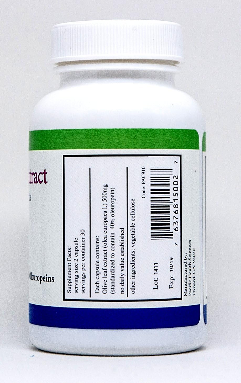 500mg Olive Leaf Extract 40% Strength with 100mg Organic Olive Leaf - Pacific Health Sciences