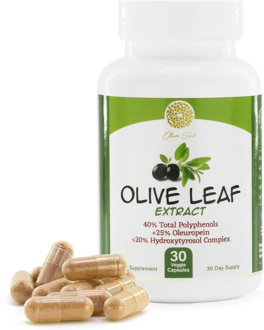 500mg Olive Leaf Extract Supplement with 25% Oleuropein, 20% Hydroxytyrosol, and 40% Polyphenols - Non-GMO, Gluten Free, Dairy Free, Soy Free, Vegan - 30 Capsules