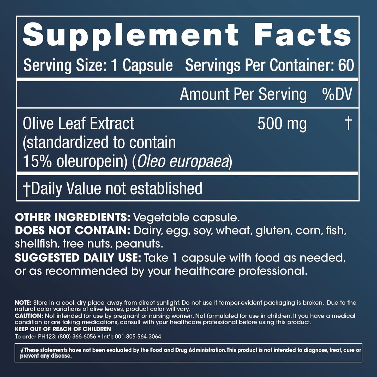500mg Olive Leaf Extract with 15% Oleuropein - 60 Vegetarian Capsules for ProHealth