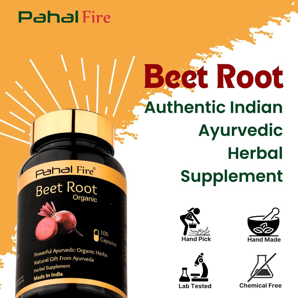 500mg Organic Beet Root Herbal Supplement - 100 Capsules - 50 Days Supply - Nitric Oxide Boost - Lab Tested - Wild Harvested from India