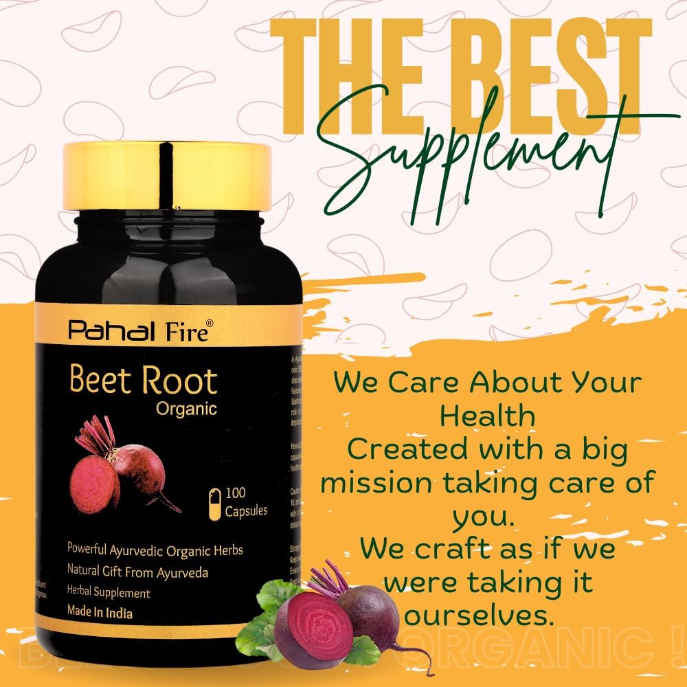 500mg Organic Beet Root Herbal Supplement - 100 Capsules - 50 Days Supply - Nitric Oxide Boost - Lab Tested - Wild Harvested from India