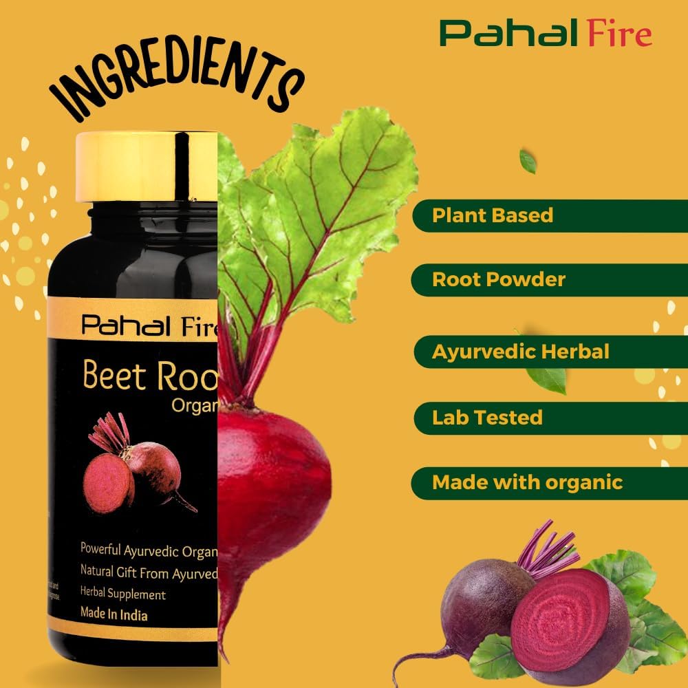 500mg Organic Beet Root Herbal Supplement - 100 Capsules - 50 Days Supply - Nitric Oxide Boost - Lab Tested - Wild Harvested from India