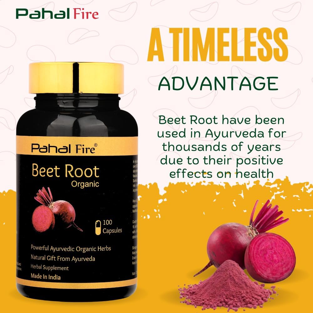 500mg Organic Beet Root Herbal Supplement - 100 Capsules - 50 Days Supply - Nitric Oxide Boost - Lab Tested - Wild Harvested from India