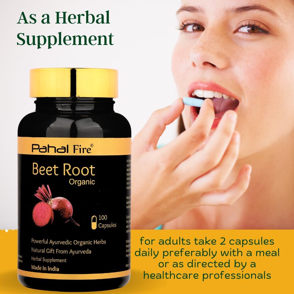 500mg Organic Beet Root Herbal Supplement - 100 Capsules - 50 Days Supply - Nitric Oxide Boost - Lab Tested - Wild Harvested from India