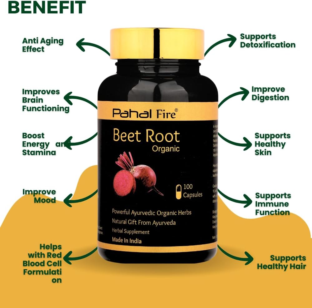 500mg Organic Beet Root Herbal Supplement - 100 Capsules - 50 Days Supply - Nitric Oxide Boost - Lab Tested - Wild Harvested from India