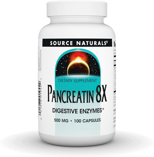 500mg Pancreatin 8X Digestive Enzymes - 100 Capsules by Source Naturals