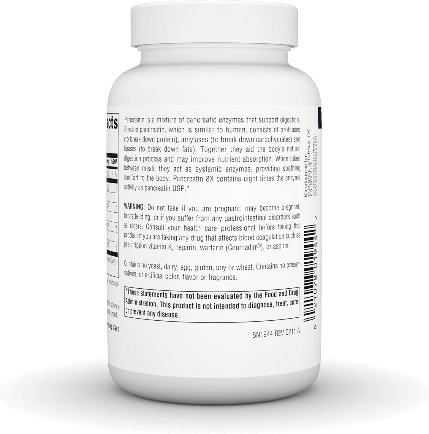 500mg Pancreatin 8X Digestive Enzymes - 100 Capsules by Source Naturals