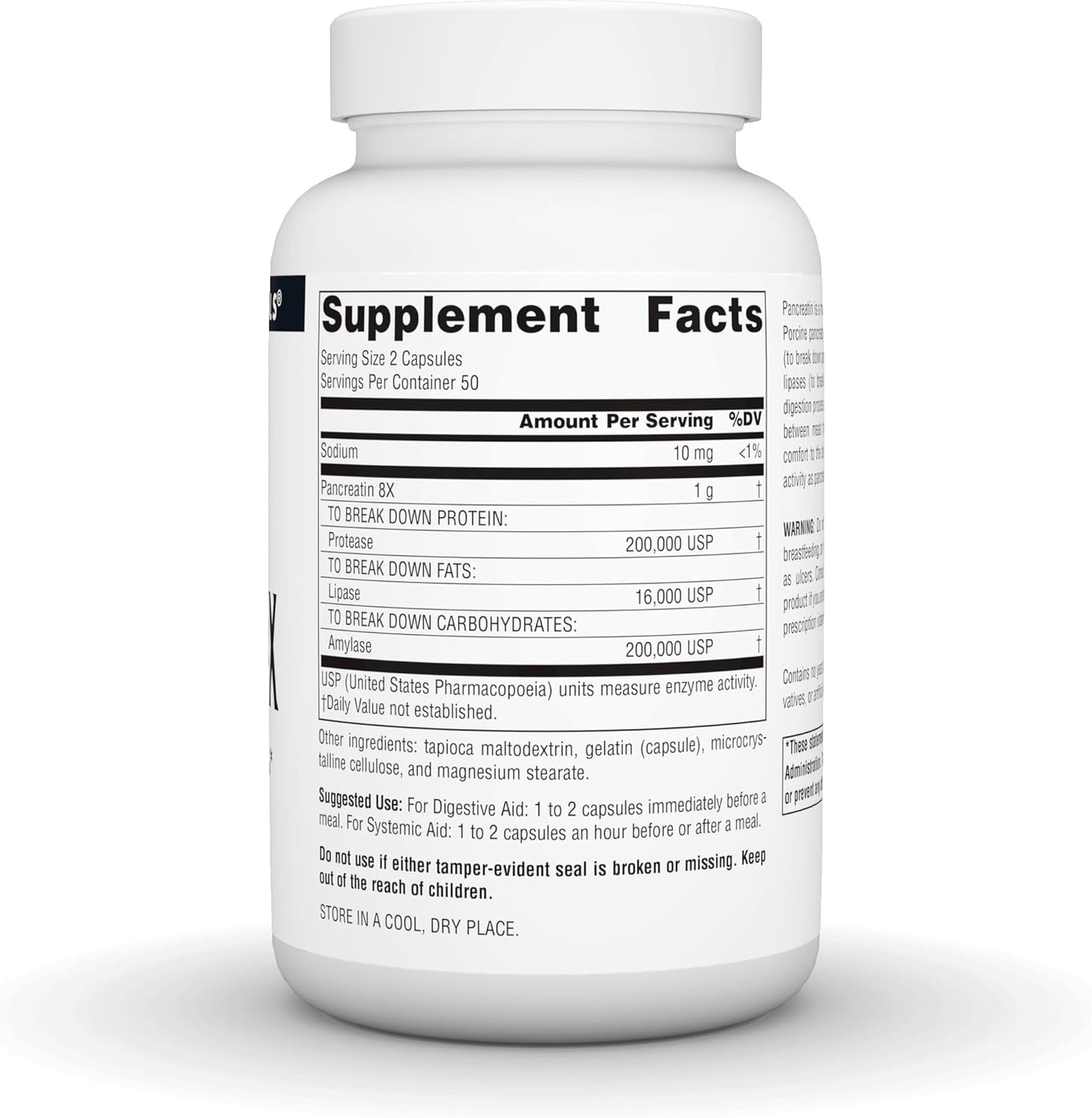 500mg Pancreatin 8X Digestive Enzymes - 100 Capsules by Source Naturals