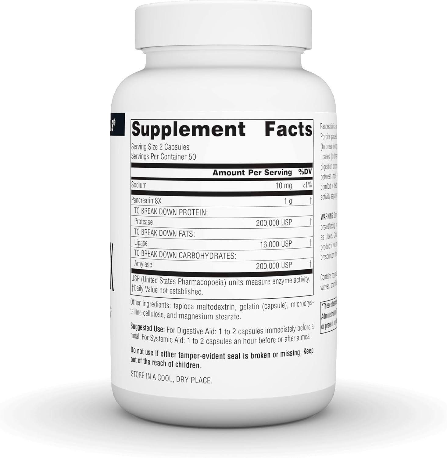 500mg Pancreatin 8X Digestive Enzymes - 100 Capsules by Source Naturals