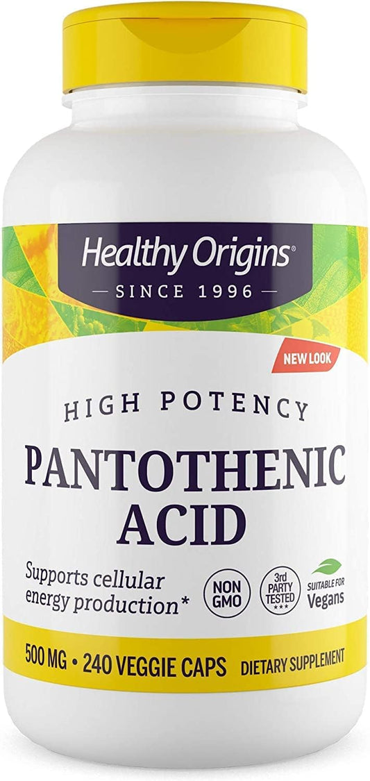 500mg Pantothenic Acid Supplement for Energy Metabolism - Non-GMO & Gluten-Free - 240 Veggie Capsules
