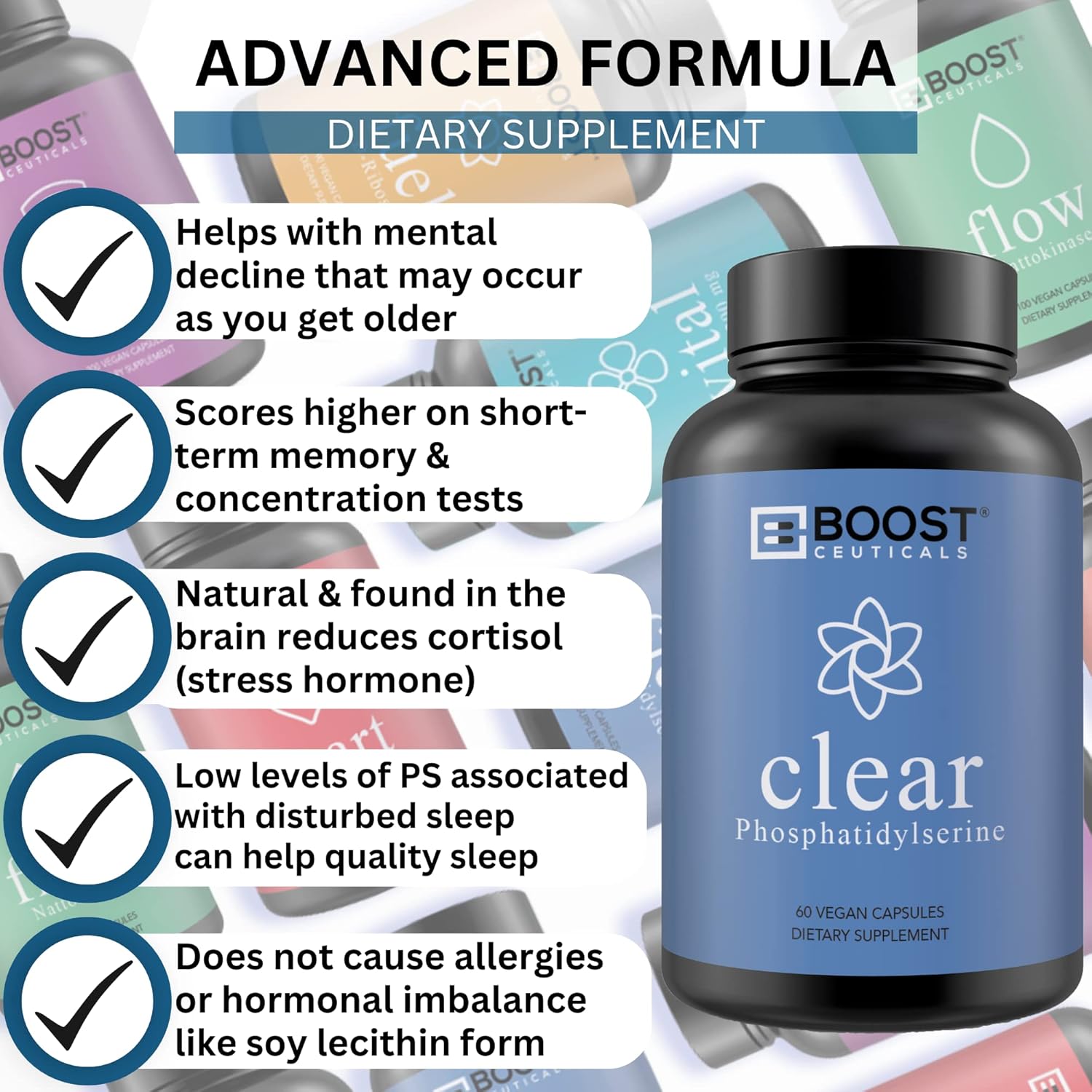 500mg Phosphatidylserine Supplement - Vegan Non-GMO Brain Support - Sunflower Lecithin Derived - BoostCeuticals